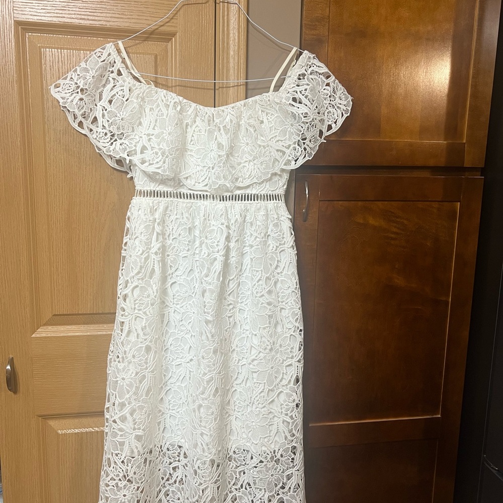 Astr White Lace Off-Shoulder Midi Dress